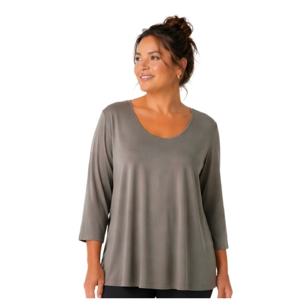 SYMPLI Women's 3/4 Sleeve Split Hem Lagenlook Tunic Top Brown/Gray Size 14